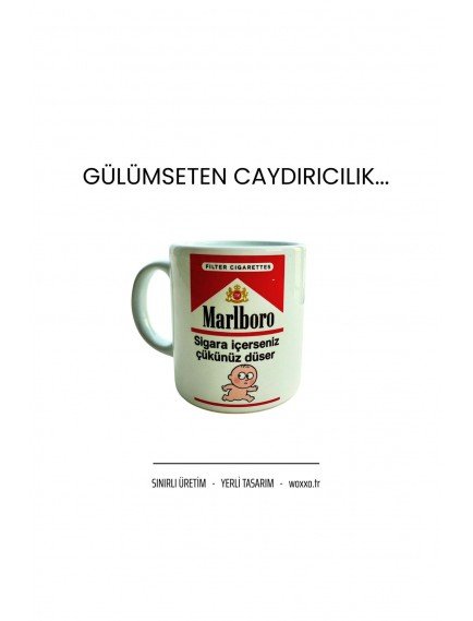 Marlboro Temalı Esprili Uyarı Porselen Kupa Marlboro Temalı Esprili Uyarı Porselen Kupa