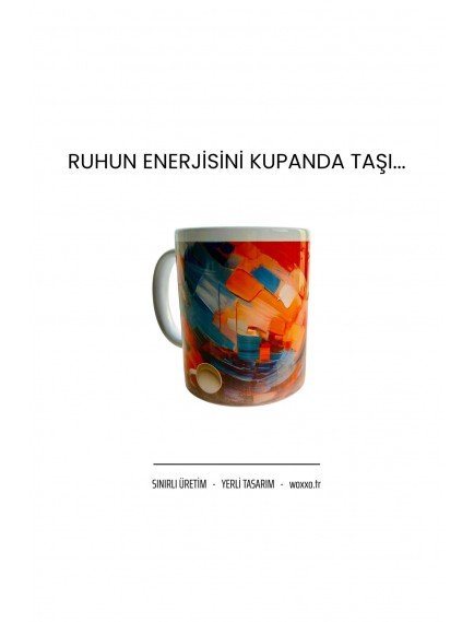 Soyut Sanat Desenli Renkli Porselen Kupa