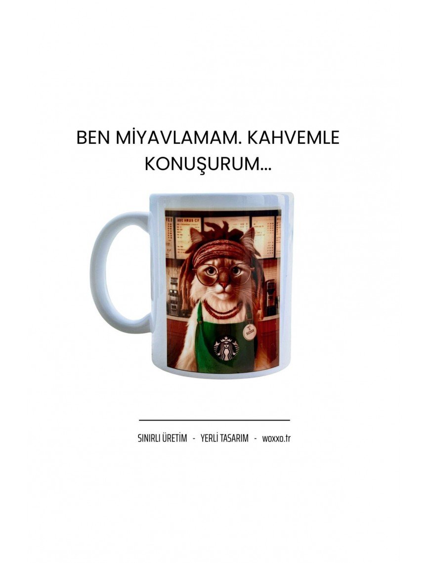 Barista Kedi Tasarımlı Eğlenceli Porselen Kupa Barista Kedi Tasarımlı Eğlenceli Porselen Kupa