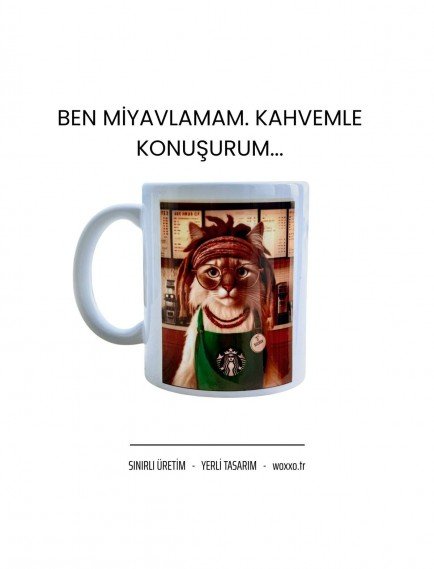Barista Kedi Tasarımlı Eğlenceli Kupa - Seramik Barista Kedi Tasarımlı Eğlenceli Kupa - Seramik