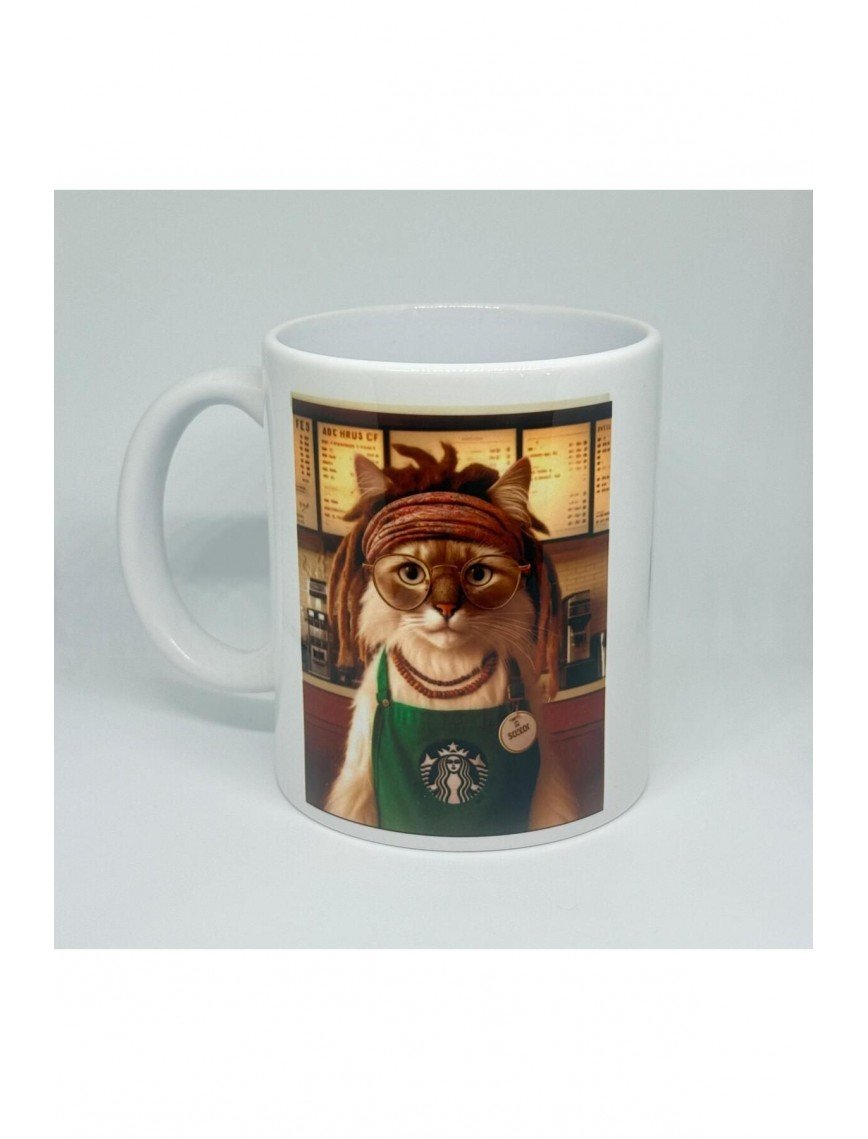 Barista Kedi Tasarımlı Eğlenceli Kupa - Seramik Barista Kedi Tasarımlı Eğlenceli Kupa - Seramik