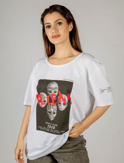Woxxo Aliens Baskılı Unisex Oversize T-Shirt -Beyaz Lycralı Modal/Pamuk Woxxo Aliens Baskılı Unisex Oversize T-Shirt -Beyaz Lycralı Modal/Pamuk