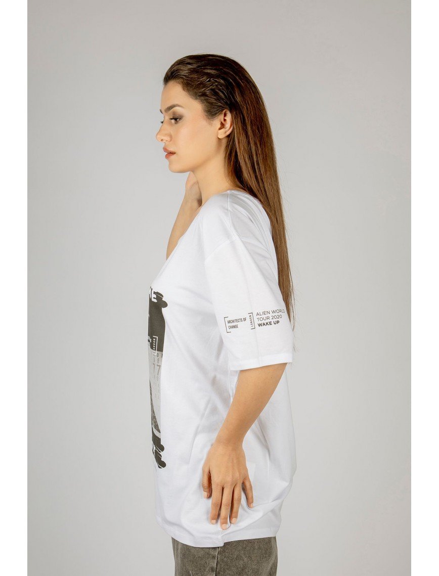 Woxxo Aliens Baskılı Unisex Oversize T-Shirt -Beyaz Lycralı Modal/Pamuk Woxxo Aliens Baskılı Unisex Oversize T-Shirt -Beyaz Lycralı Modal/Pamuk