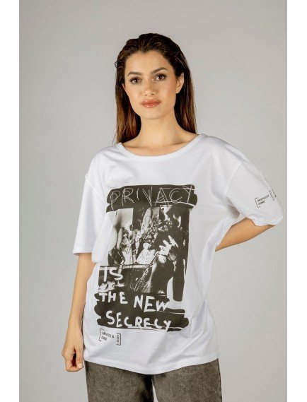 Woxxo Privacy Baskılı Unisex Oversize T-Shirt -Beyaz Lycralı Modal/Pamuk Woxxo Privacy Baskılı Unisex Oversize T-Shirt -Beyaz Lycralı Modal/Pamuk