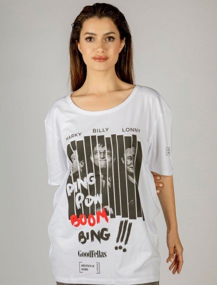 Woxxo Good Fellas Baskılı Unisex Oversize T-Shirt -Beyaz Lycralı Modal/Pamuk