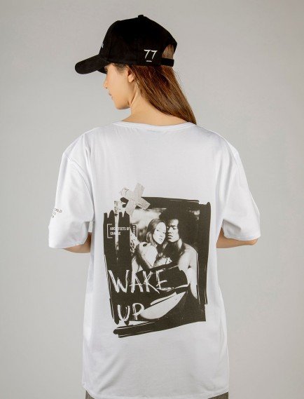 Woxxo Wake Up Baskılı Unisex Oversize T-Shirt -Beyaz Lycralı Modal/Pamuk Woxxo Wake Up Baskılı Unisex Oversize T-Shirt -Beyaz Lycralı Modal/Pamuk