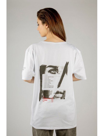 Woxxo Humanity Baskılı Unisex Oversize T-Shirt -Beyaz Lycralı Modal/Pamuk Woxxo Humanity Baskılı Unisex Oversize T-Shirt -Beyaz Lycralı Modal/Pamuk