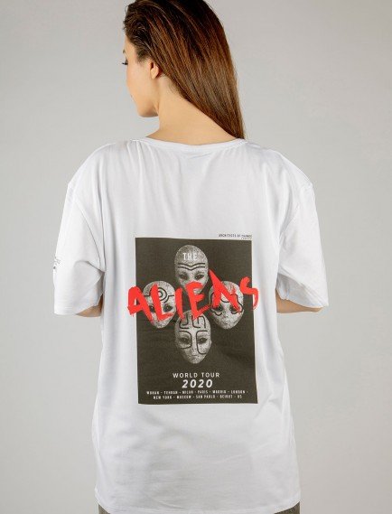 Woxxo Aliens Baskılı Unisex Oversize T-Shirt -Beyaz Lycralı Modal/Pamuk Woxxo Aliens Baskılı Unisex Oversize T-Shirt -Beyaz Lycralı Modal/Pamuk