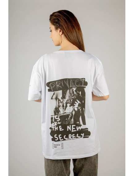 Woxxo Privacy Baskılı Unisex Oversize T-Shirt -Beyaz Lycralı Modal/Pamuk Woxxo Privacy Baskılı Unisex Oversize T-Shirt -Beyaz Lycralı Modal/Pamuk