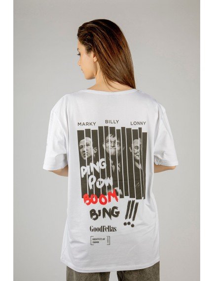 Woxxo Good Fellas Baskılı Unisex Oversize T-Shirt -Beyaz Lycralı Modal/Pamuk