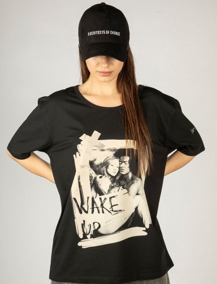 Woxxo Wake Up Baskılı Unisex Oversize T-Shirt -Siyah Lycralı Modal/Pamuk Woxxo Wake Up Baskılı Unisex Oversize T-Shirt -Siyah Lycralı Modal/Pamuk