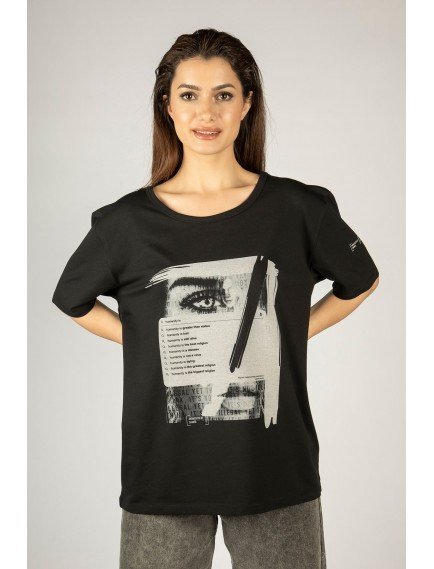 Woxxo Humanity Baskılı Unisex Oversize T-Shirt -Siyah Lycralı Modal/Pamuk Woxxo Humanity Baskılı Unisex Oversize T-Shirt -Siyah Lycralı Modal/Pamuk