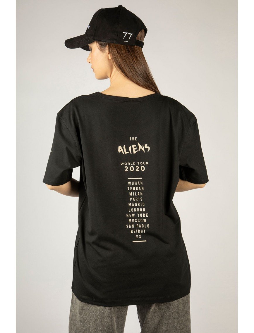 Woxxo Aliens Baskılı Unisex Oversize T-Shirt -Siyah Lycralı Modal/Pamuk Woxxo Aliens Baskılı Unisex Oversize T-Shirt -Siyah Lycralı Modal/Pamuk