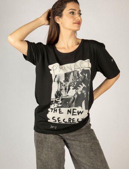 Woxxo Privacy Baskılı Unisex Oversize T-Shirt -Siyah Lycralı Modal/Pamuk
