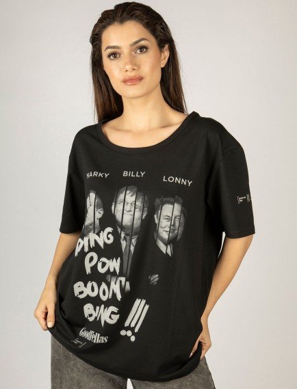 Woxxo Good Fellas Baskılı Unisex Oversize T-Shirt -Siyah Lycralı Modal/Pamuk