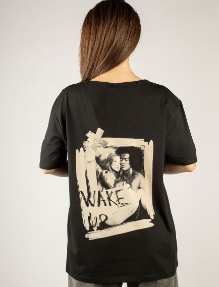 Woxxo Wake Up Baskılı Unisex Oversize T-Shirt -Siyah Lycralı Modal/Pamuk Woxxo Wake Up Baskılı Unisex Oversize T-Shirt -Siyah Lycralı Modal/Pamuk