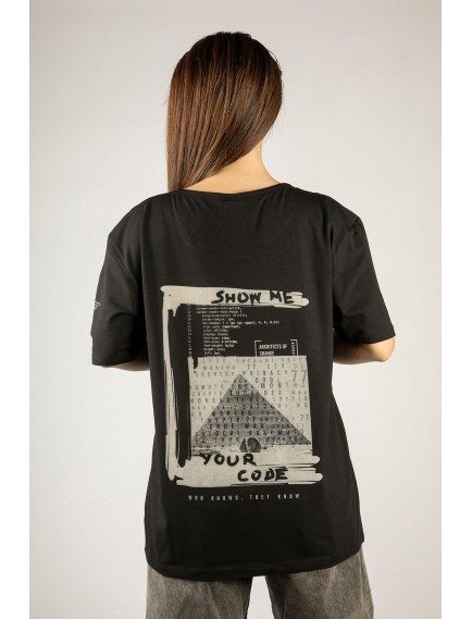 Woxxo Show me your code Baskılı Unisex Oversize T-Shirt -Siyah Lycralı Modal/Pamuk Woxxo Show me your code Baskılı Unisex Oversize T-Shirt -Siyah Lycralı Modal/Pamuk