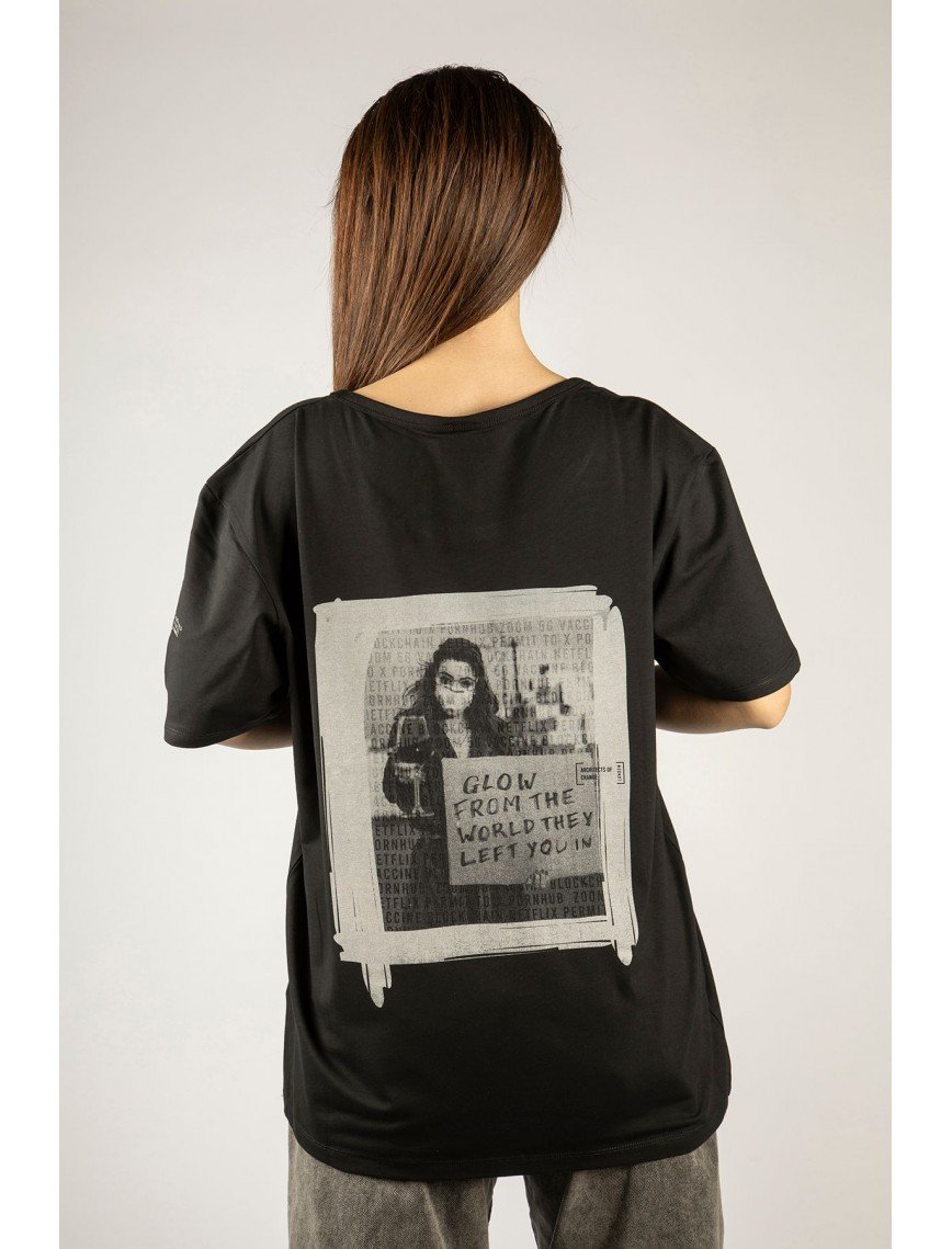 Woxxo Glow from the world Baskılı Unisex Oversize T-Shirt -Siyah Lycralı Modal/Pamuk Woxxo Glow from the world Baskılı Unisex Oversize T-Shirt -Siyah Lycralı Modal/Pamuk