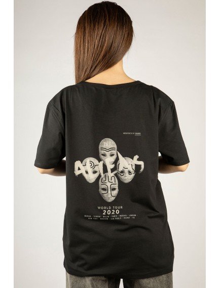 Woxxo Aliens Baskılı Unisex Oversize T-Shirt -Siyah Lycralı Modal/Pamuk