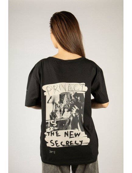 Woxxo Privacy Baskılı Unisex Oversize T-Shirt -Siyah Lycralı Modal/Pamuk Woxxo Privacy Baskılı Unisex Oversize T-Shirt -Siyah Lycralı Modal/Pamuk