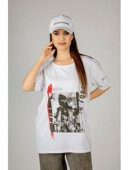 Woxxo Act or Forget Baskılı Unisex Oversize T-Shirt -Beyaz Lycralı Modal/Pamuk