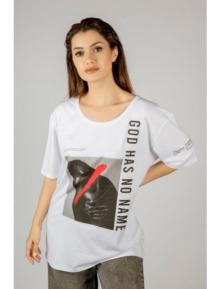 Woxxo God has no name Baskılı Unisex Oversize T-Shirt -Beyaz Lycralı Modal/Pamuk Woxxo God has no name Baskılı Unisex Oversize T-Shirt -Beyaz Lycralı Modal/Pamuk