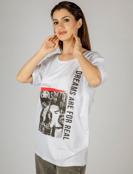 Woxxo Dreams are for real Baskılı Unisex Oversize T-Shirt -Beyaz Lycralı Modal/Pamuk Woxxo Dreams are for real Baskılı Unisex Oversize T-Shirt -Beyaz Lycralı Modal/Pamuk