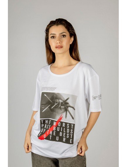 Woxxo The future Baskılı Unisex Oversize T-Shirt -Beyaz Lycralı Modal/Pamuk Woxxo The future Baskılı Unisex Oversize T-Shirt -Beyaz Lycralı Modal/Pamuk