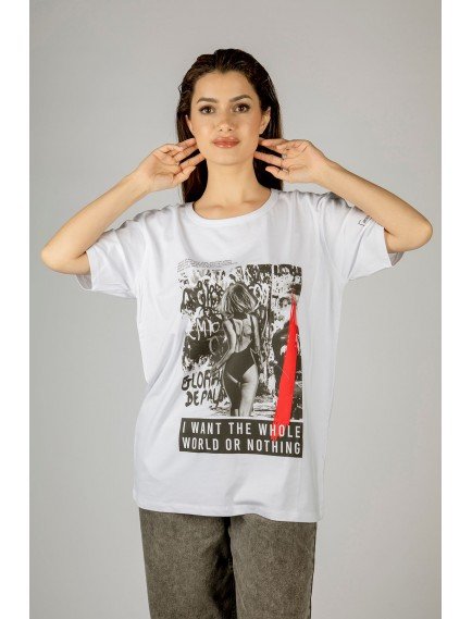 Woxxo I want the whole world on nothing Baskılı Unisex Oversize T-Shirt -Beyaz Lycralı Modal/Pamuk Woxxo I want the whole world on nothing Baskılı Unisex Oversize T-Shirt -Beyaz Lycralı Modal/Pamuk