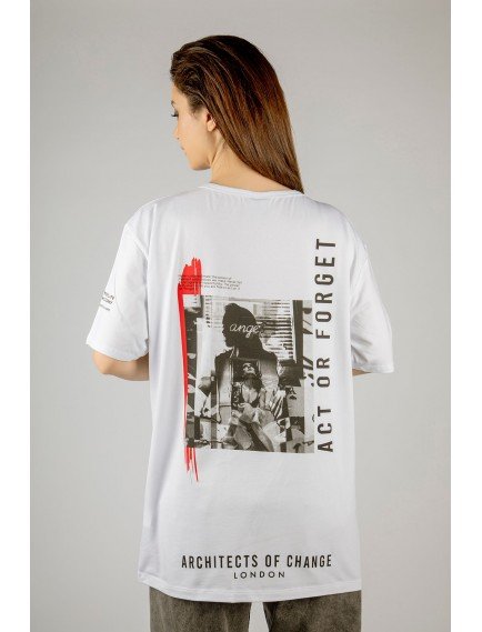 Woxxo Act or Forget Baskılı Unisex Oversize T-Shirt -Beyaz Lycralı Modal/Pamuk