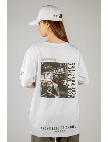 Woxxo More money more problems Baskılı Unisex Oversize T-Shirt -Beyaz Lycralı Modal/Pamuk Woxxo More money more problems Baskılı Unisex Oversize T-Shirt -Beyaz Lycralı Modal/Pamuk