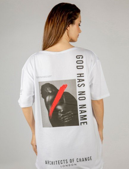 Woxxo God has no name Baskılı Unisex Oversize T-Shirt -Beyaz Lycralı Modal/Pamuk