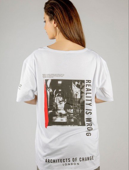Woxxo Reality is Wrong Baskılı Unisex Oversize T-Shirt -Beyaz Lycralı Modal/Pamuk