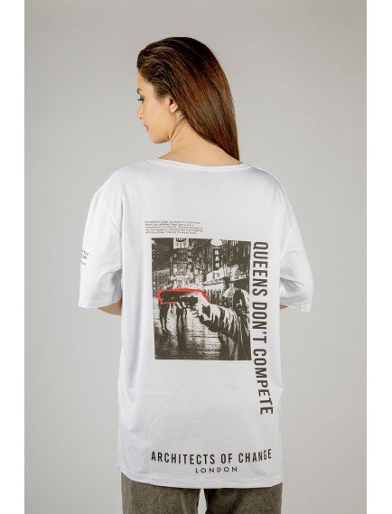 Woxxo Queens d'ont compete Unisex Oversize T-Shirt -Beyaz Lycralı Modal/Pamuk Woxxo Queens d'ont compete Unisex Oversize T-Shirt -Beyaz Lycralı Modal/Pamuk