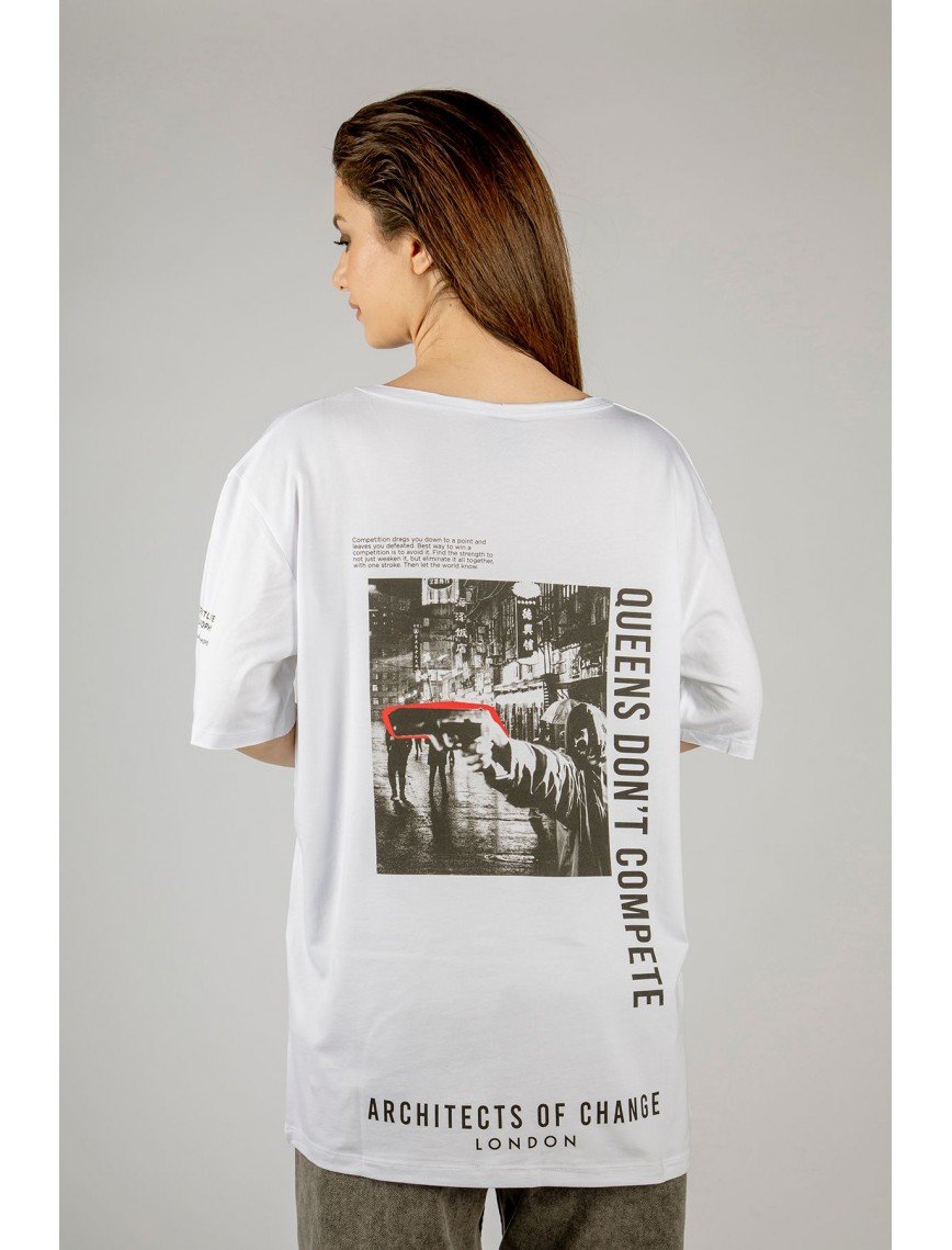 Woxxo Queens d'ont compete Unisex Oversize T-Shirt -Beyaz Lycralı Modal/Pamuk Woxxo Queens d'ont compete Unisex Oversize T-Shirt -Beyaz Lycralı Modal/Pamuk