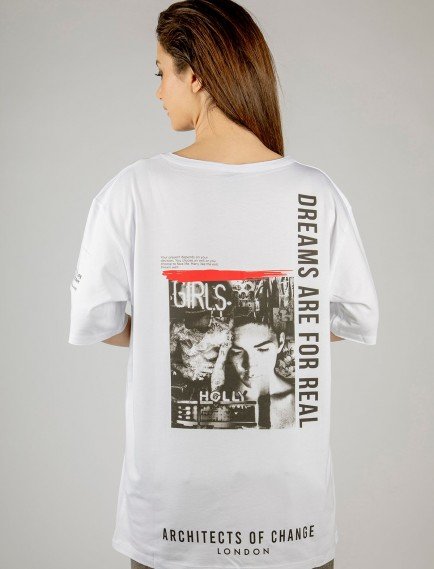 Woxxo Dreams are for real Baskılı Unisex Oversize T-Shirt -Beyaz Lycralı Modal/Pamuk Woxxo Dreams are for real Baskılı Unisex Oversize T-Shirt -Beyaz Lycralı Modal/Pamuk