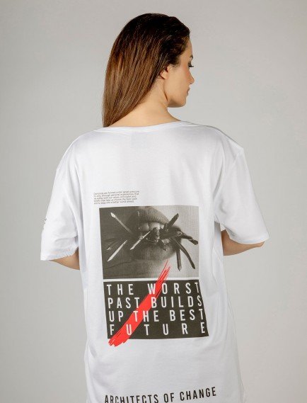 Woxxo The future Baskılı Unisex Oversize T-Shirt -Beyaz Lycralı Modal/Pamuk