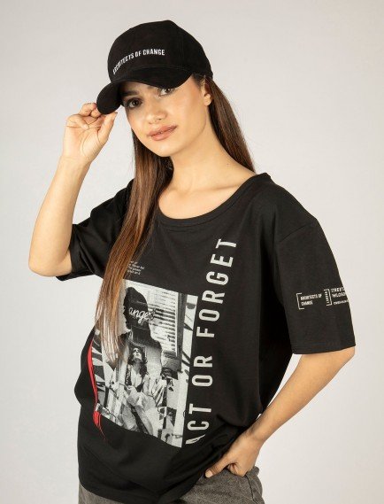Woxxo Act or Forget Baskılı Unisex Oversize T-Shirt -Siyah Lycralı Modal/Pamuk Woxxo Act or Forget Baskılı Unisex Oversize T-Shirt -Siyah Lycralı Modal/Pamuk