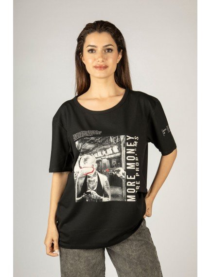 Woxxo More money more problems Baskılı Unisex Oversize T-Shirt -Siyah Lycralı Modal/Pamuk Woxxo More money more problems Baskılı Unisex Oversize T-Shirt -Siyah Lycralı Modal/Pamuk