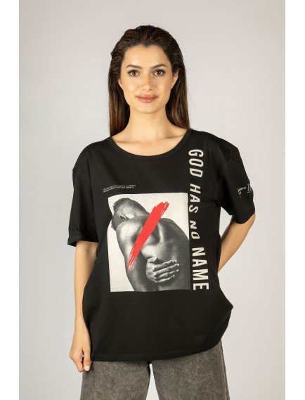 Woxxo God has no name Baskılı Unisex Oversize T-Shirt -Siyah Lycralı Modal/Pamuk Woxxo God has no name Baskılı Unisex Oversize T-Shirt -Siyah Lycralı Modal/Pamuk