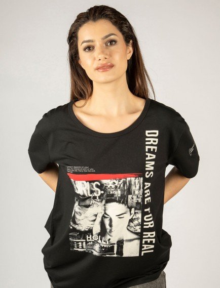 Woxxo Dreams are for real Baskılı Unisex Oversize T-Shirt -Siyah Lycralı Modal/Pamuk Woxxo Dreams are for real Baskılı Unisex Oversize T-Shirt -Siyah Lycralı Modal/Pamuk