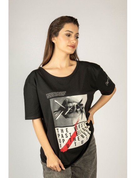 Woxxo The future Baskılı Unisex Oversize T-Shirt -Siyah Lycralı Modal/Pamuk Woxxo The future Baskılı Unisex Oversize T-Shirt -Siyah Lycralı Modal/Pamuk