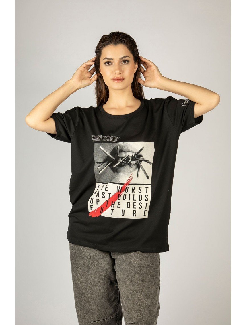 Woxxo The future Baskılı Unisex Oversize T-Shirt -Siyah Lycralı Modal/Pamuk Woxxo The future Baskılı Unisex Oversize T-Shirt -Siyah Lycralı Modal/Pamuk