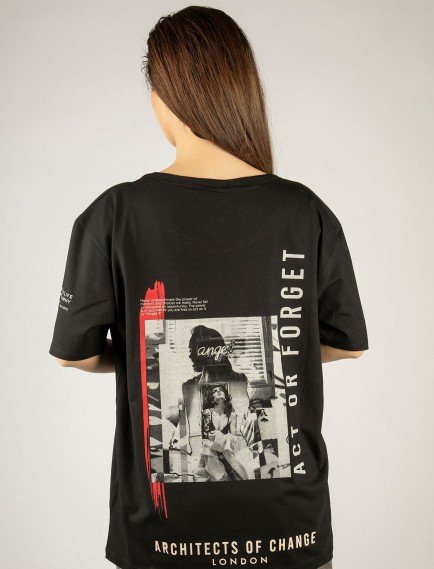 Woxxo Act or Forget Baskılı Unisex Oversize T-Shirt -Siyah Lycralı Modal/Pamuk Woxxo Act or Forget Baskılı Unisex Oversize T-Shirt -Siyah Lycralı Modal/Pamuk