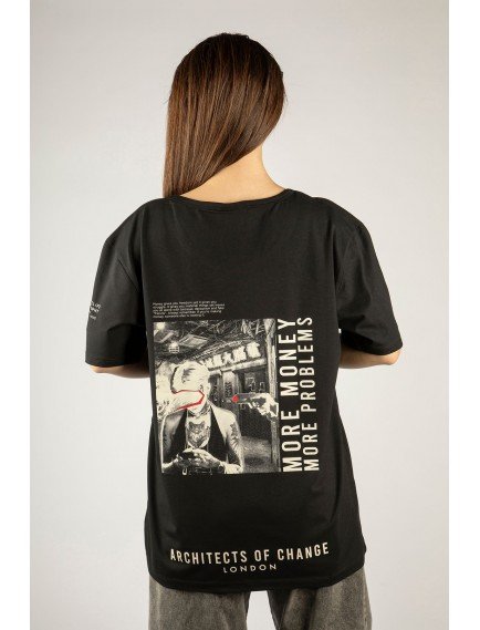 Woxxo More money more problems Baskılı Unisex Oversize T-Shirt -Siyah Lycralı Modal/Pamuk Woxxo More money more problems Baskılı Unisex Oversize T-Shirt -Siyah Lycralı Modal/Pamuk