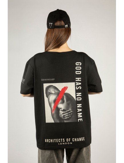 Woxxo God has no name Baskılı Unisex Oversize T-Shirt -Siyah Lycralı Modal/Pamuk Woxxo God has no name Baskılı Unisex Oversize T-Shirt -Siyah Lycralı Modal/Pamuk