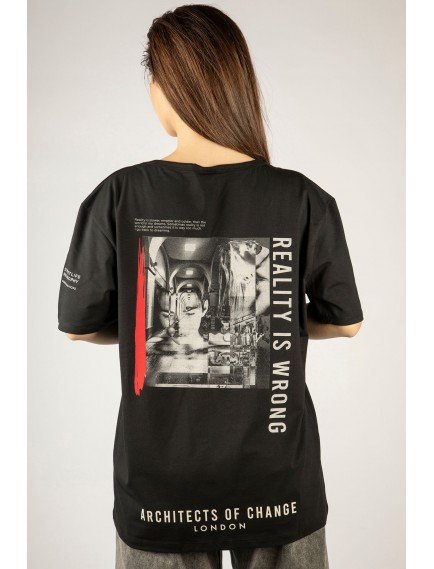 Woxxo Reality is Wrong Baskılı Unisex Oversize T-Shirt -Siyah Lycralı Modal/Pamuk Woxxo Reality is Wrong Baskılı Unisex Oversize T-Shirt -Siyah Lycralı Modal/Pamuk