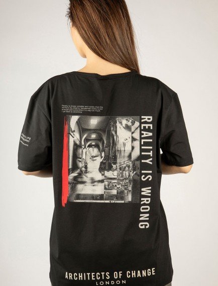 Woxxo Reality is Wrong Baskılı Unisex Oversize T-Shirt -Siyah Lycralı Modal/Pamuk
