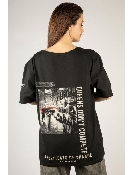 Woxxo Queens d'ont compete Unisex Oversize T-Shirt -Siyah Lycralı Modal/Pamuk Woxxo Queens d'ont compete Unisex Oversize T-Shirt -Siyah Lycralı Modal/Pamuk
