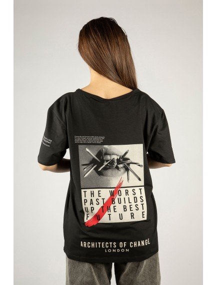 Woxxo The future Baskılı Unisex Oversize T-Shirt -Siyah Lycralı Modal/Pamuk Woxxo The future Baskılı Unisex Oversize T-Shirt -Siyah Lycralı Modal/Pamuk